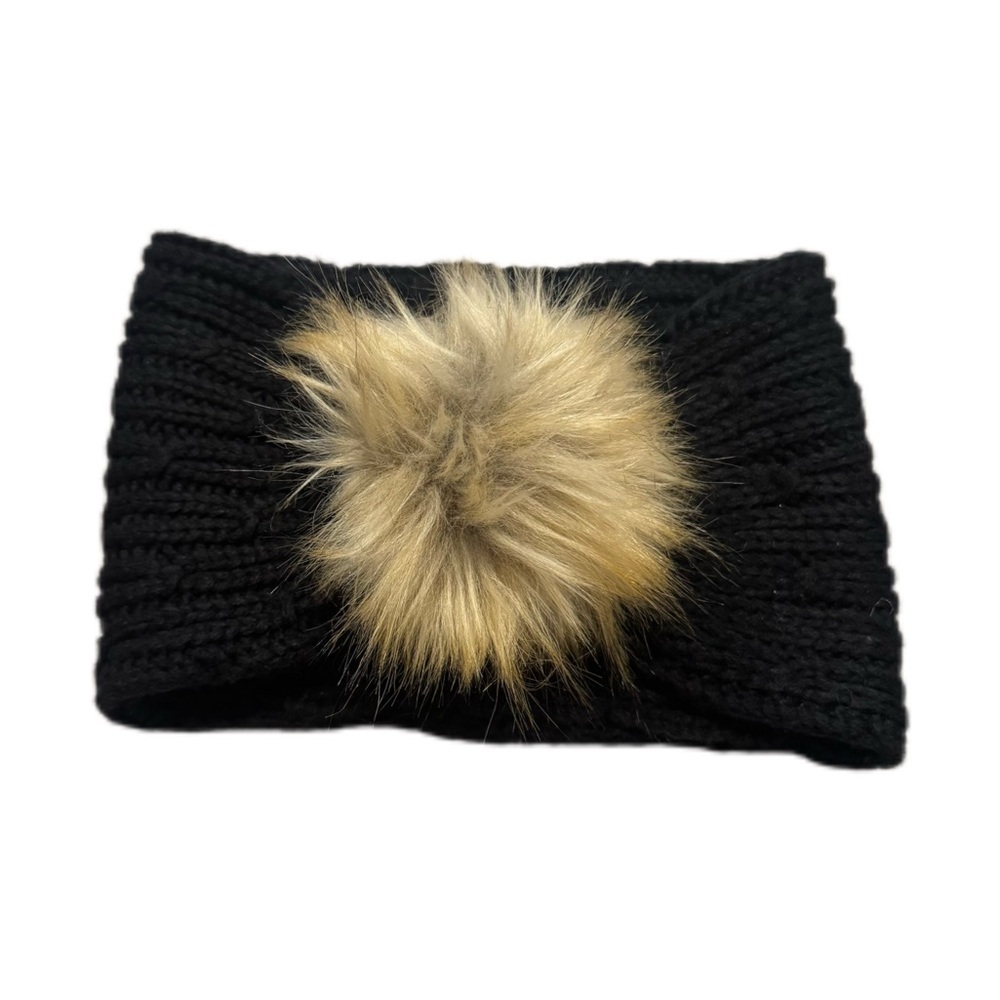 Michael Kors Black Neck Warmer With Faux Fur Pom Pom